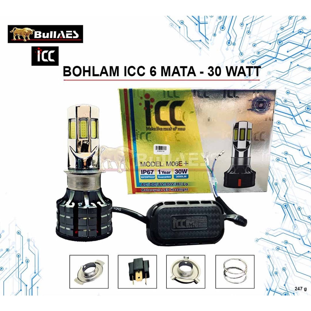 Lampu Led ICC Motor 6 Sisi H6 H4 AC DC 30 Watt ICC 6 Mata Original M06E+