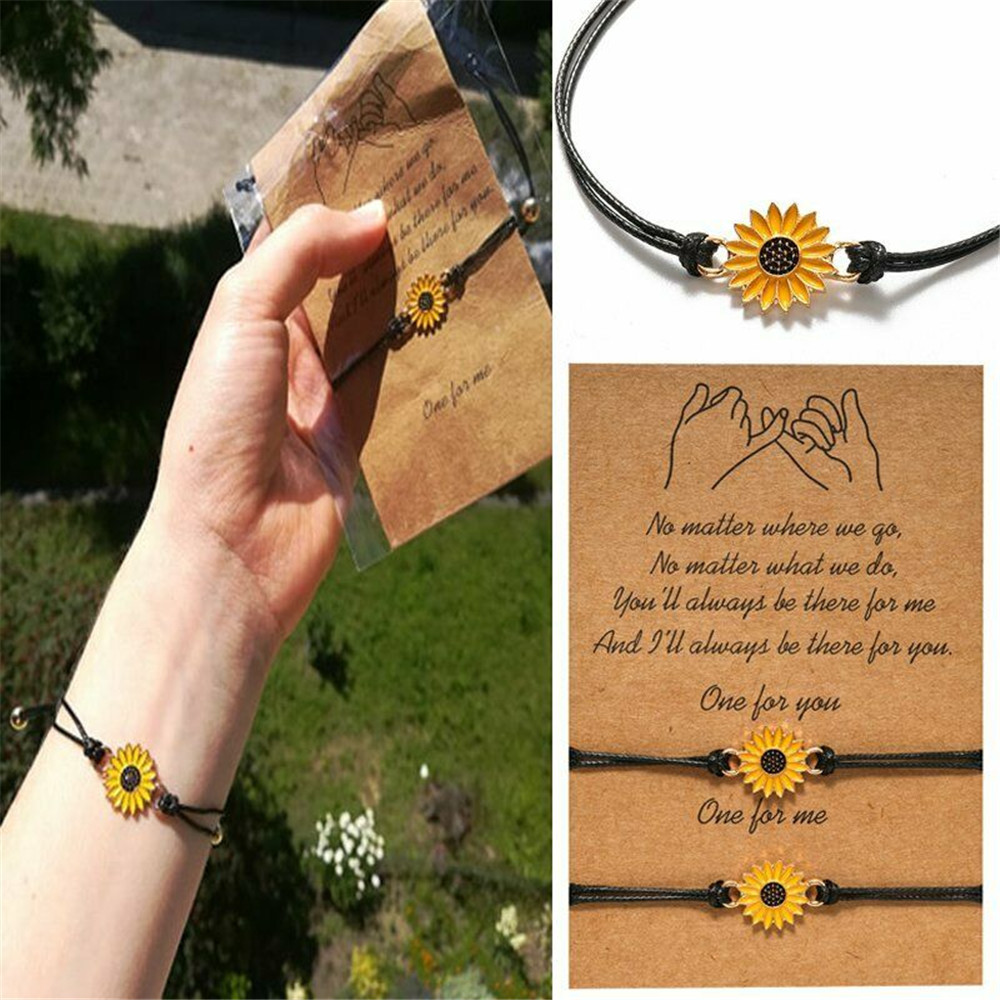 Woven Sunflower Chrysanthemum Friendship Rope Bracelet Daisy Couple Bracelet