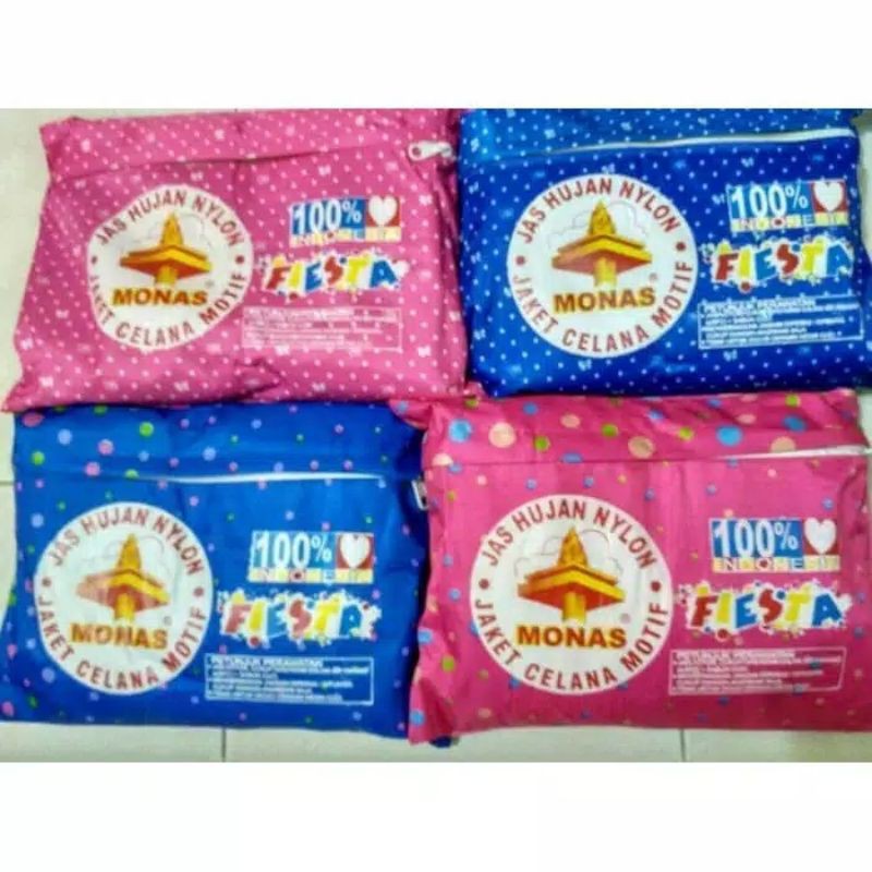 Jas Hujan Polkadot Nylon Parasut Fiesta Monas / Jas Hujan Wanita / Jas Hujan Motif Bagus Laris Laku