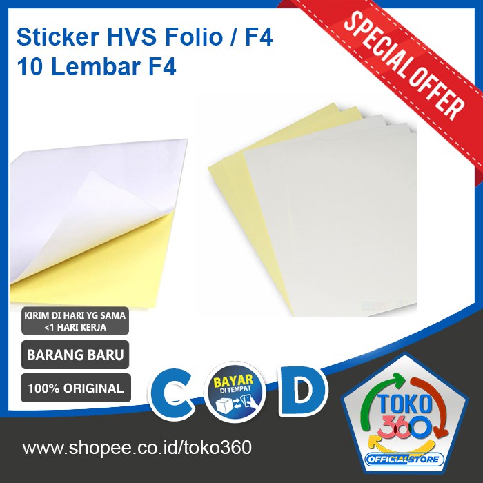 

10 Lbr Kertas Sticker HVS Folio F4 Printable 21,5x33cm Stiker bisa diprint Tinta Inkjet Ukuran F4