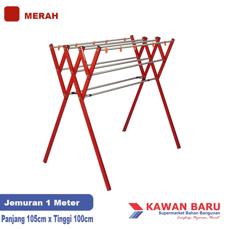 PROMO MENARIK Jemuran Pakaian Rak Handuk Baju Aluminium Premium 100cm - Merah Super Murah