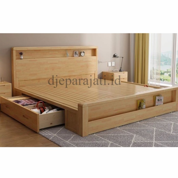 Dipan minimalis laci kayu jati tempat tidur modern terbaik