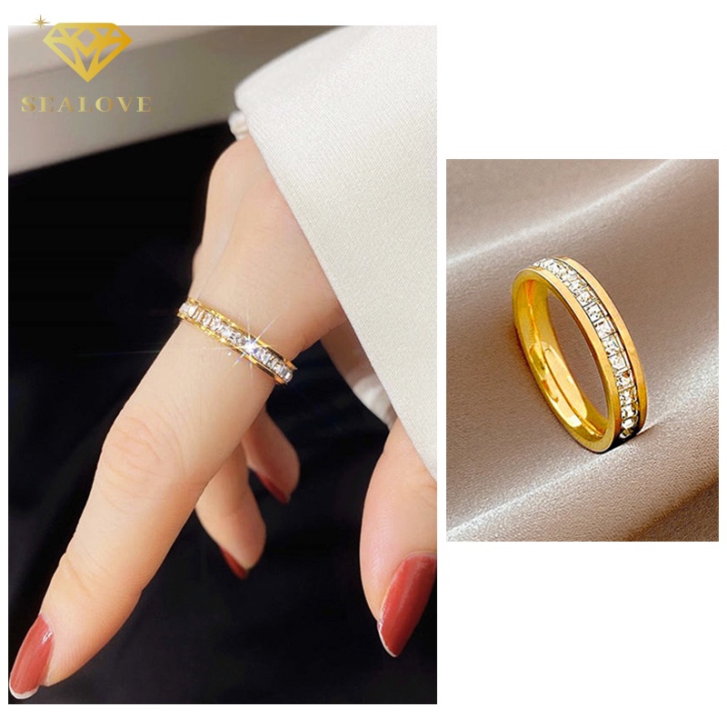 Cincin Titanium Wanita Anti karat 18k Emas Klasik Berlian Perhiasan Titanium Asli