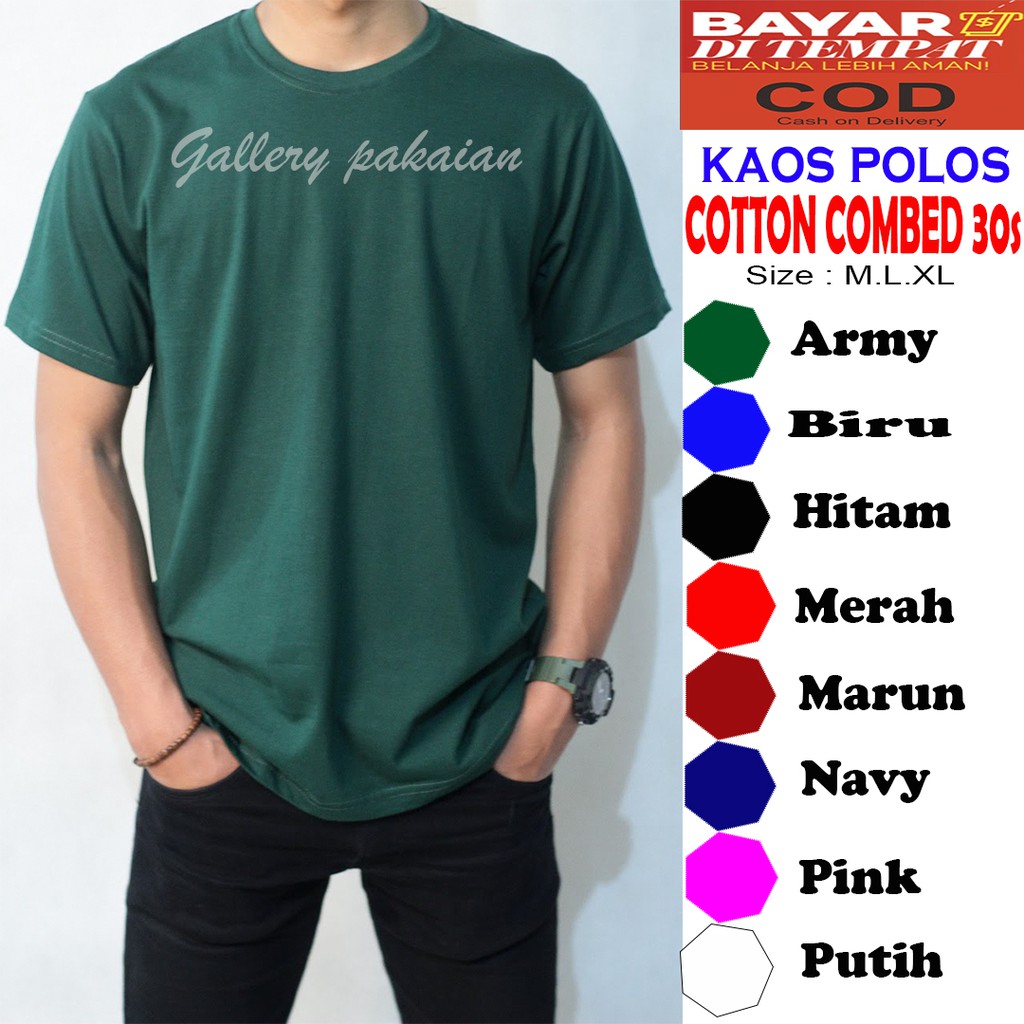 Baju pria Kaos Polos Combed 30s HITAM PUTIH MERAH lengan pendek leher Oneck