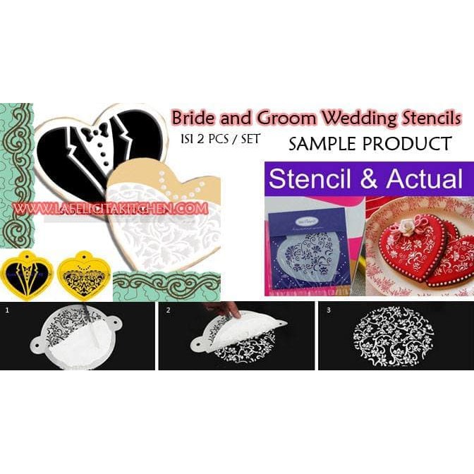 STENCIL CAKE KUE KOPI BRIDE &amp- GROOM PERNIKAHAN KAWINAN SET ISI 2 COOKI