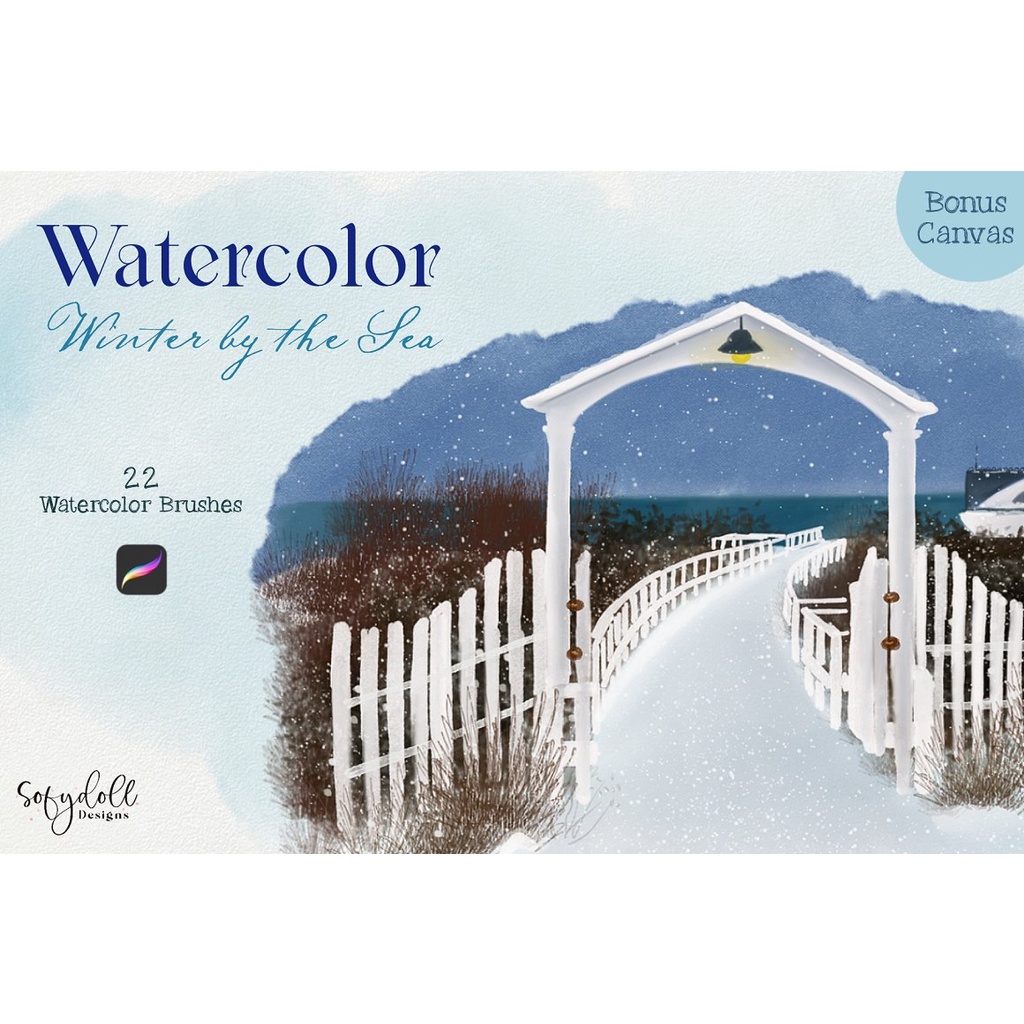 Procreate Brush - Winter Watercolor Brushset &amp; Canvas