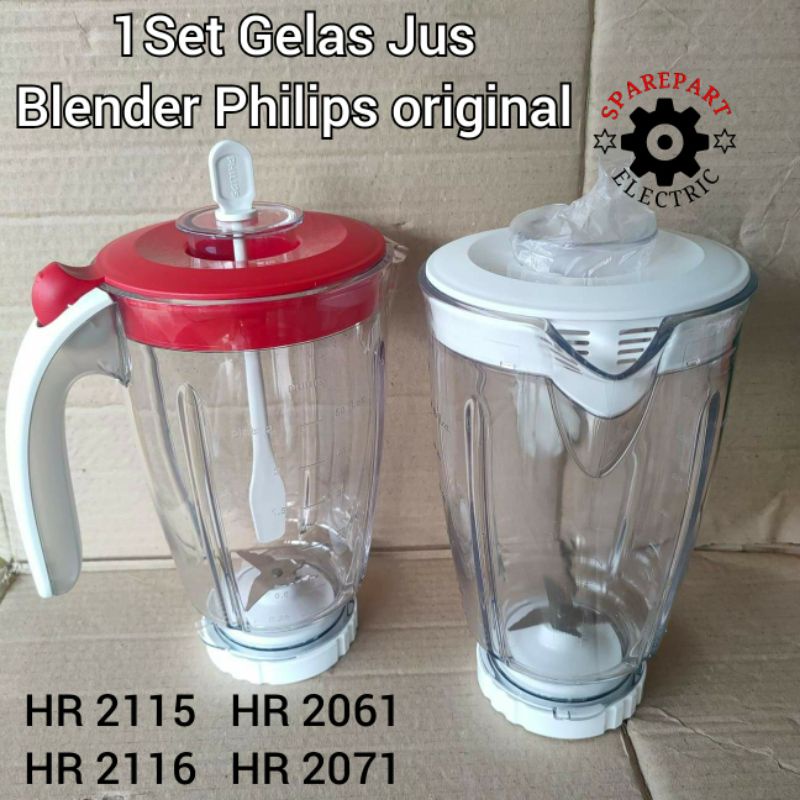 1SET GELAS JUS + PISAU BLENDER PHILIPS HR 2115 2115 2061 2071 ORIGINAL