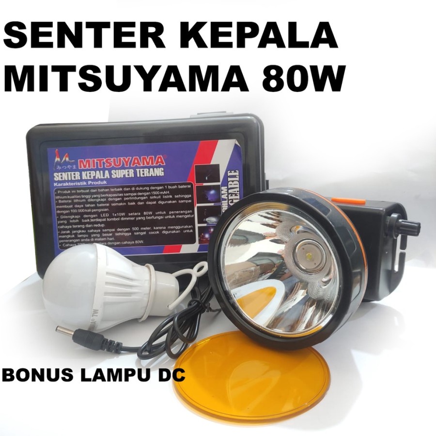 COD Senter Kepala LED 80W Super Terang  Mitsuyama MS-182P Bonus Bohlam Rechargeable