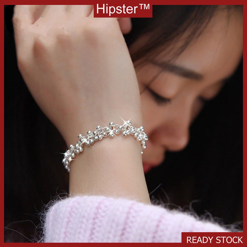 All-Match Fashion Elegan Beaded Gelang Korea Fashion Style Silver Perhiasan Tangan