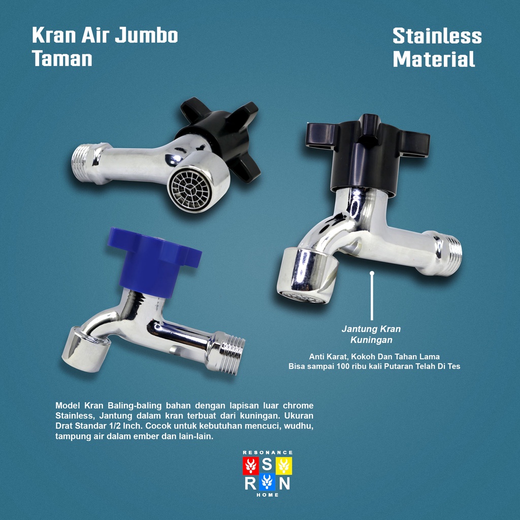 Kran Air Putar Baling Warna 1/2 Inch Stainless Steel Resonance Home