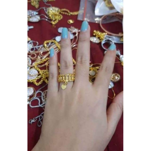 Cincin replika mas 24k setengah rantai +love (london) dan cinci lapis kristal import mas palsu rasa asli