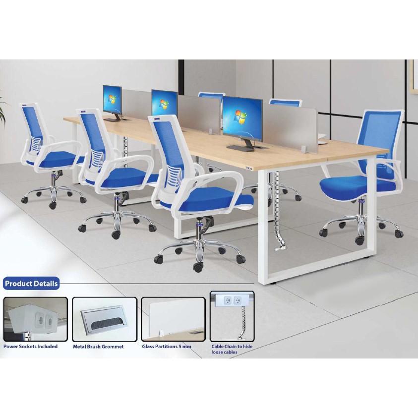 Meja Kantor Sekat 6 Staff meja kerja Partisi Sekat kaca 6 Staff Indachi Inco Series