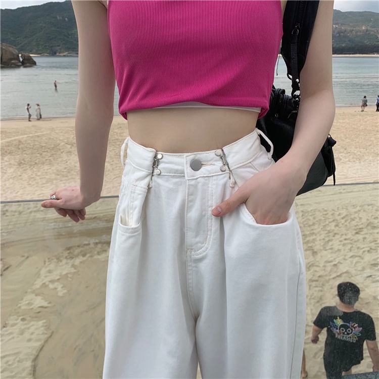 Korean New Women's Loose High Waist Wide Leg pengait celana Jeans