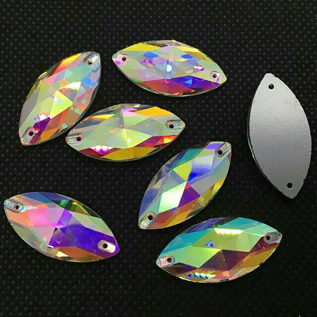 1 lusin kristal jahit tanpa cangkang (kaca) sangat berkilau mata kecil, besar & jumbo pelangi