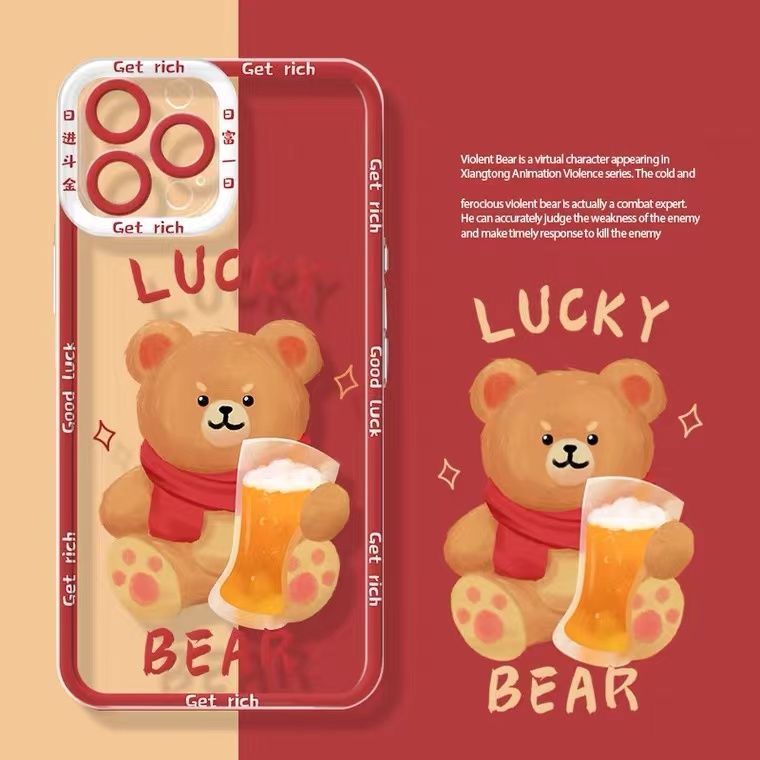 Soft Case Silikon TPU Transparan Motif Beruang Keberuntungan Untuk Iphone 12 13 SE 6 6S 7 8 Plus X XS XR 11 Pro Max