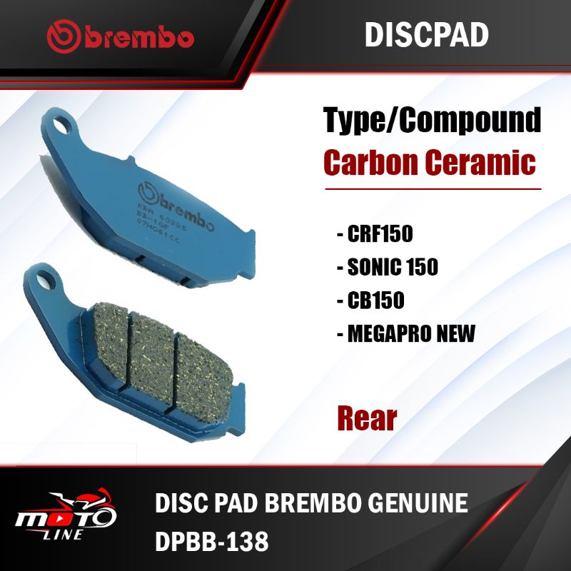 Kampas Rem Discpad Brembo CRF150/CBR150/Sonic150/Megapro New belakang DPBB 138