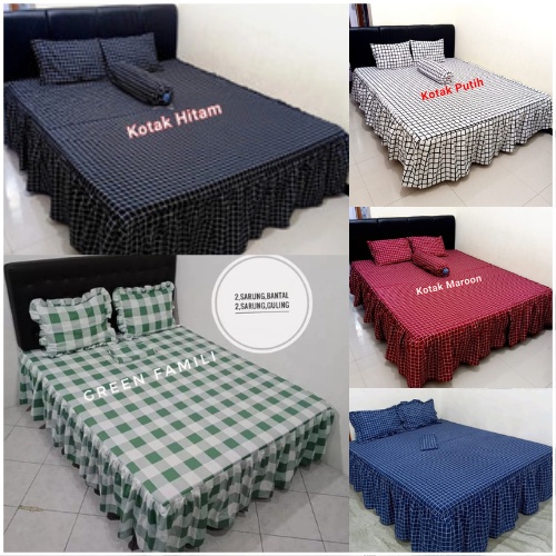 Sprei ukuran no 1 King/Single Motif Kotak Aesthetic bahan katun halus dan tebal