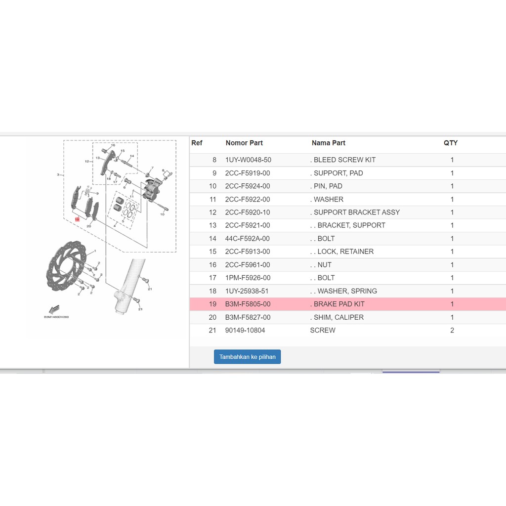 disk brake pad kampas rem depan wr 155 original ygp