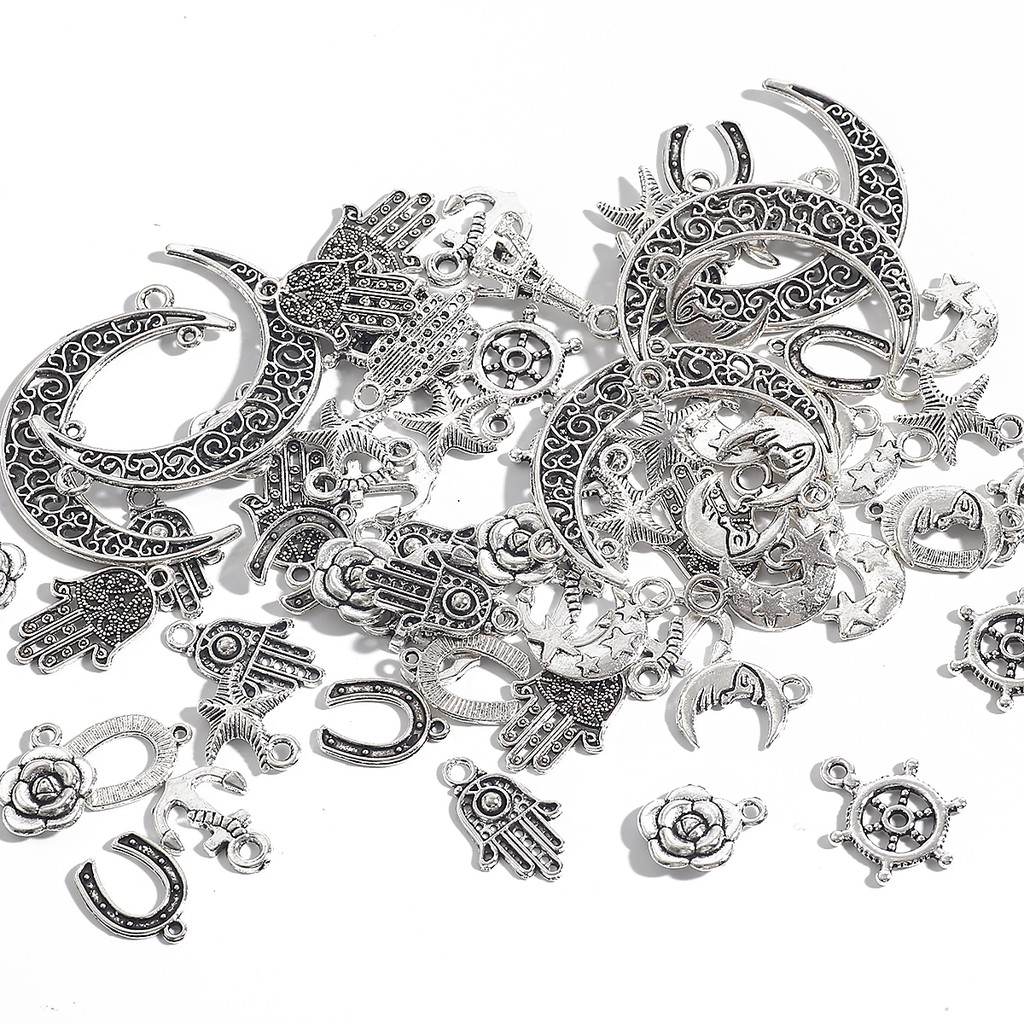 10-50 Pcs Liontin Charms Plating Bahan Alloy Gaya Kuno Untuk Perhiasan