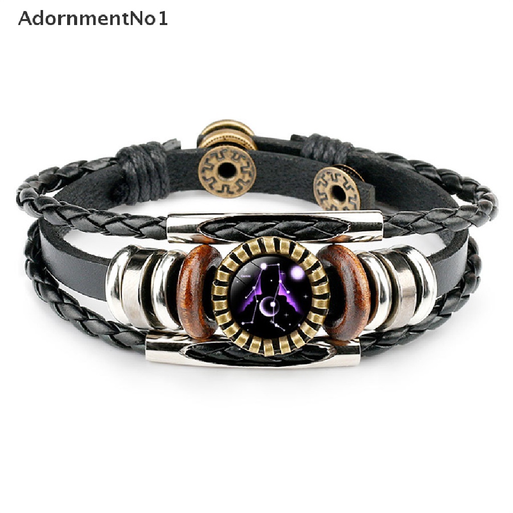 (AdornmentNo1) Gelang Tangan Kulit Kepang Aksen 12 Zodiak Kanker Leo Virgo Libra Untuk Perhiasan Pria