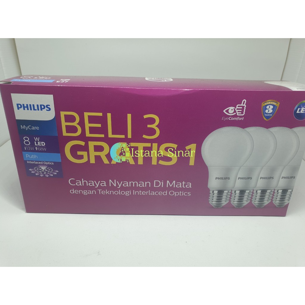 Lampu LED Bulb Bohlam PHILIPS Paket 8 Watt Mycare Pack 8W Isi 4 Pcs