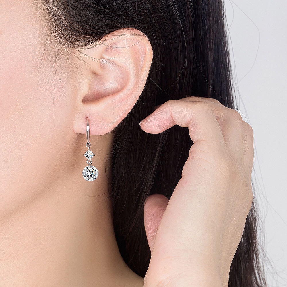 Anting Perak 925 Wanita Transparan Anting-Anting Berlian Bulat Perhiasan Fashion