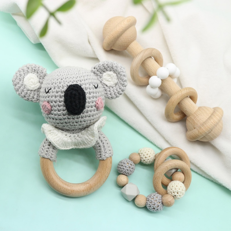 Mary Mainan Rattle Teether Bentuk Koala Bahan Kayu Beech Untuk Bayi