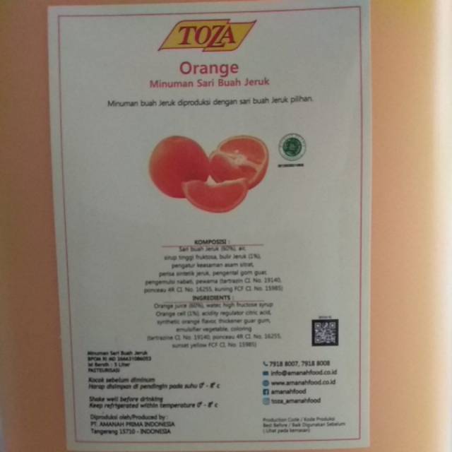 

Toza Juice Buah Orange 5 Liter / Galon