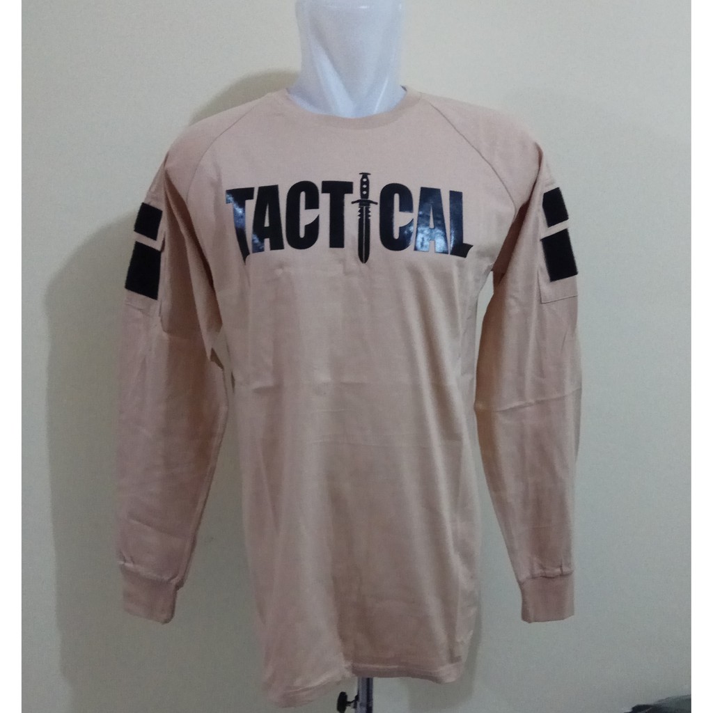 KAOS KATUN TACTICAL - LENGAN PANJANG - SABLONAN TIMBUL - WARNA CREAM