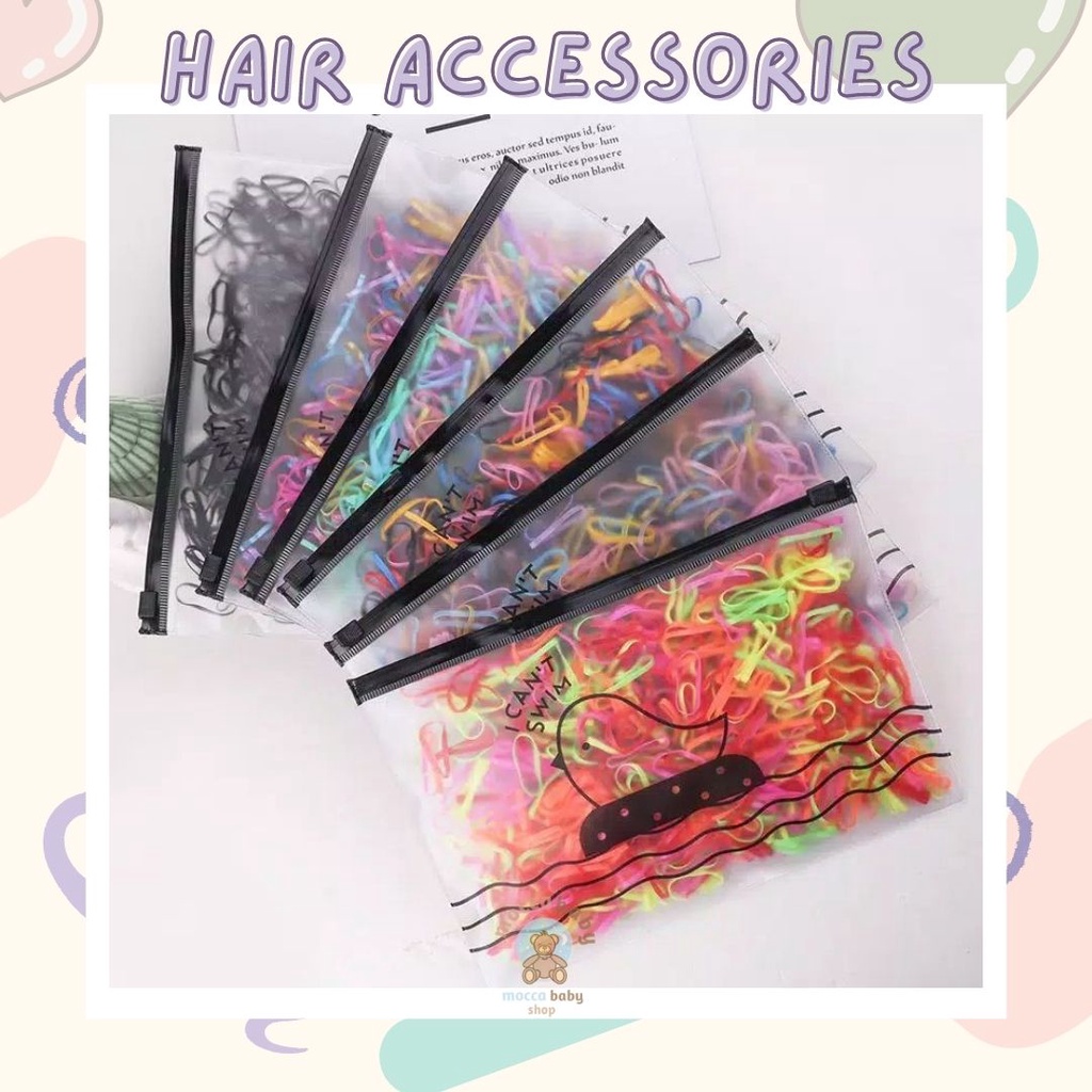 MBSS - IKAT RAMBUT WARNA-WARNI MIX Karet Rambut Pouch Jepang 500pcs Free Pouch / Karet Rambut Jepang isi 500pcs