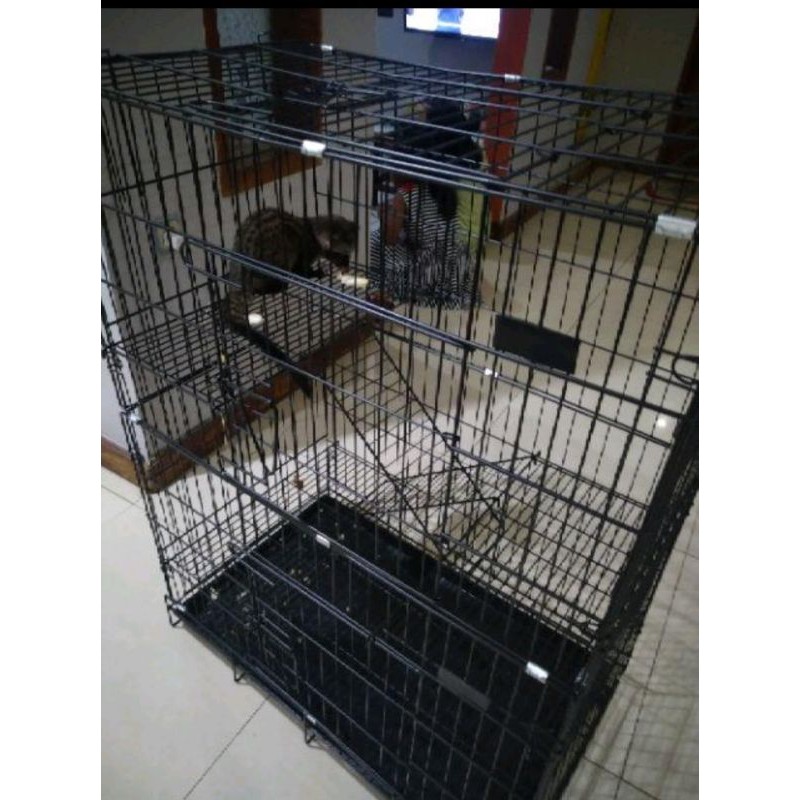 Kandang Kucing 3 Tingkat + Roda + Besi Tebal Lipat Size L 90x60x42 Ojek Online-3