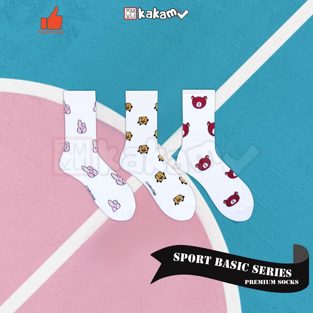 Kakamu Kaos Kaki Sport Basic Panjang  Wanita/ Sport Sebetis/ karakter BTS