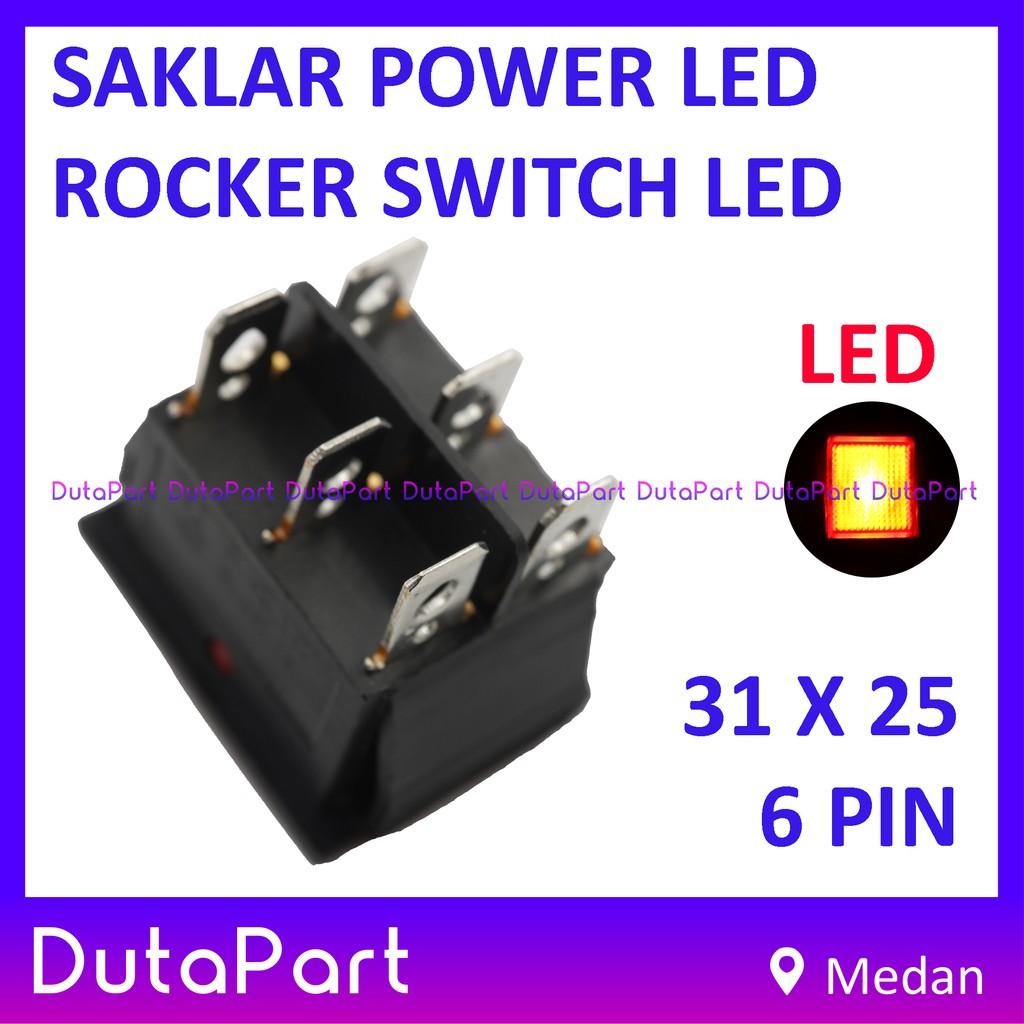 Saklar Power Rocker Switch LAMPU ON OFF 35mm x 21mm 6 PIN Kaki 16A250VAC