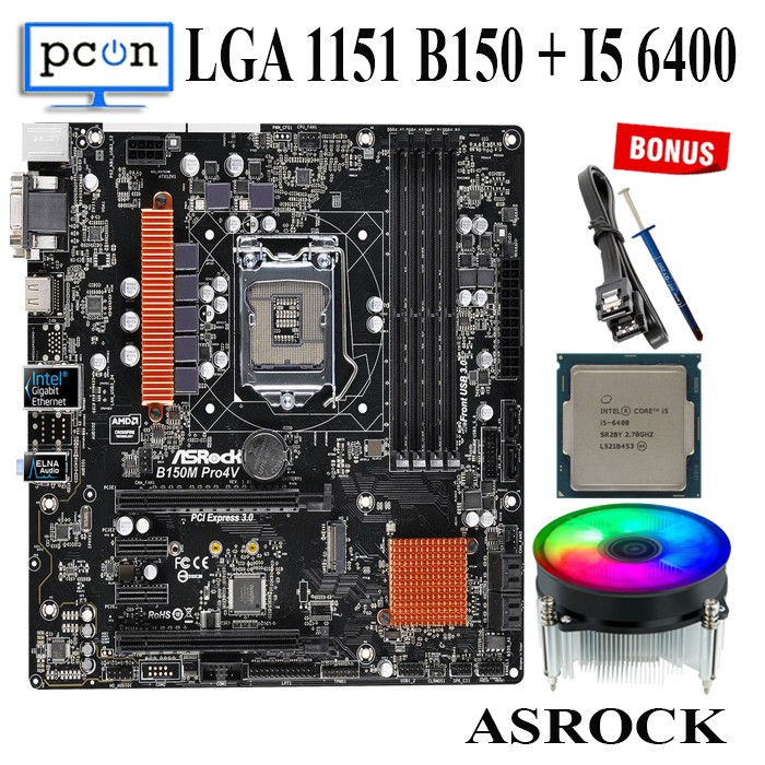 Mainboard Mobo Motherboard Intel LGA1151 ASROCK B150 i5 6400 dan FAN