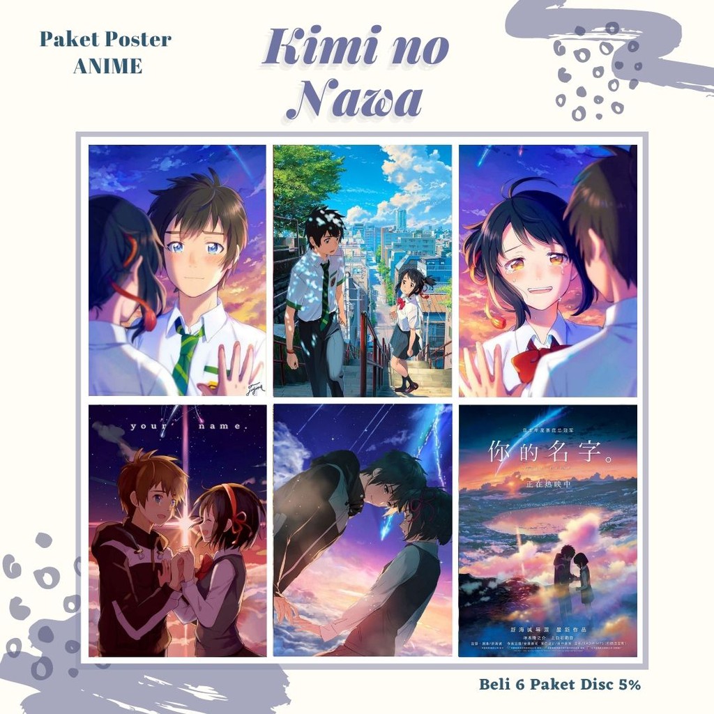 POSTER ANIME #1 (6 pcs) - BISA CUSTOM - POSTER DINDING - POSTER AESTHETIC - ANIME-Kimi no Nawa