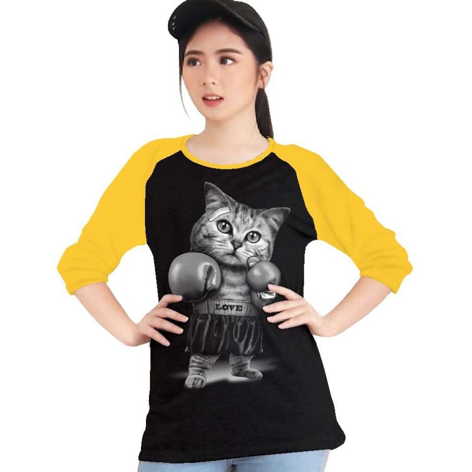 Kaos Raglan (K.BOXING)/Kaos Wanita Lengan 3/4/ Kaos Wanita/ Kaos Cowok/ Kaos Oblong/Misty