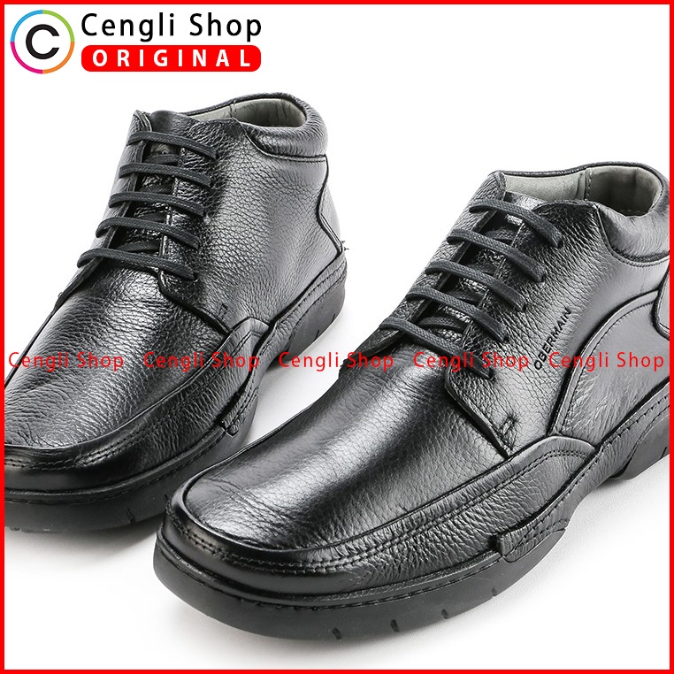 SEPATU OBERMAIN PRIA ORIGINAL BOOT FORMAL KULIT ASLI HITAM OM01