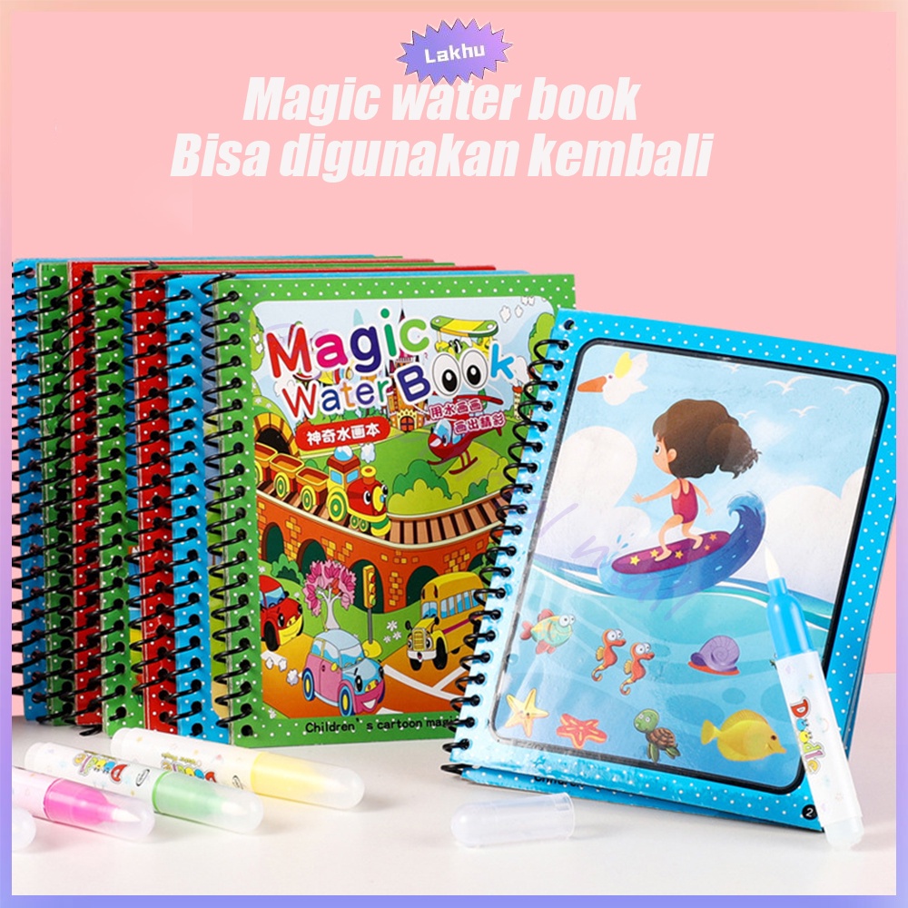 Lakhu magic water book mainan edukasi anak mewarnai buku gambar mewarnai
