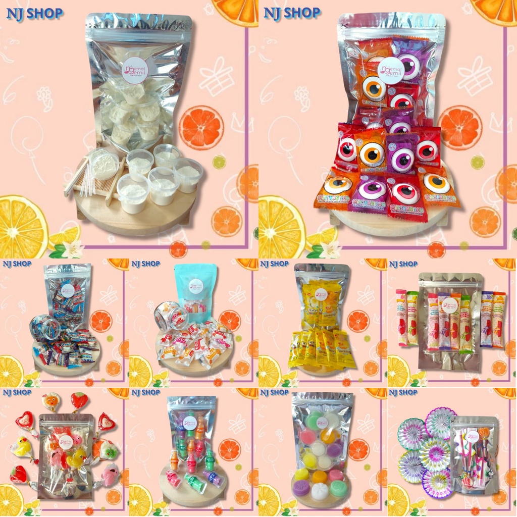 

[Variasi Permen Original] - Susu Sedot / Marshmallow Bola Mata / Permen Siul Jadul / Permen Susu Toll / Duckling Gummy / Sosis Gummy / Lolipop Sugar / Permen Lunak Soda / Puding Agar Dalgona / Lolipop Kipas