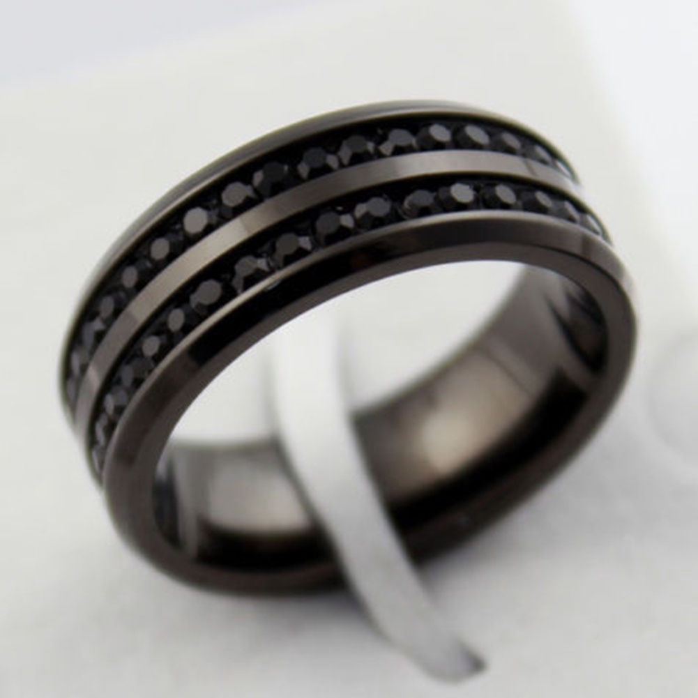 Hu Hu Hu Hu Hu Alat Bantu Pasang Kacamata♡ Cincin Pernikahan 2 Baris Bahan Stainless Steel Warna Hitam Ukuran US 7-12 Untuk Unisex