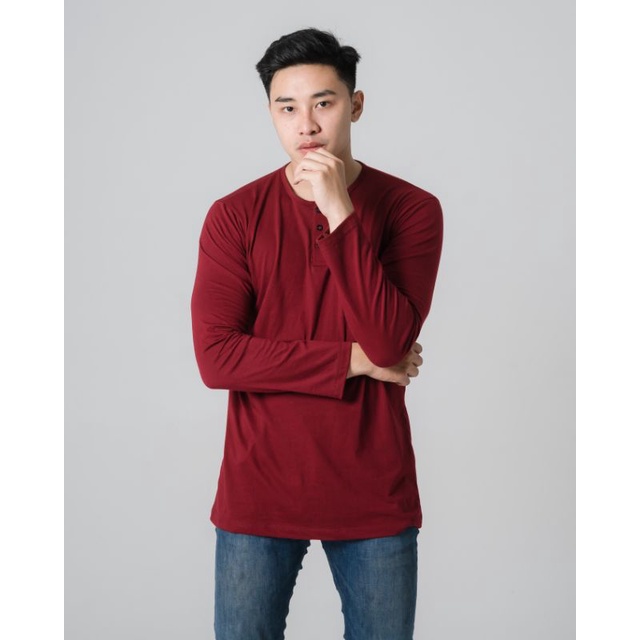 Kaos Henley Polos Lengan Panjang / Kaos Kancing Lengan Panjang / Henley Panjang / Kaos Kancing Panjang