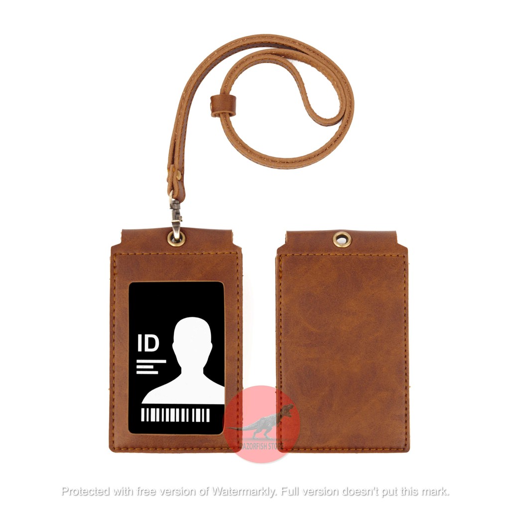 

Name Tag ID Card Tali Kulit FRONT Dompet Kartu ID Card Magnet Premium Bisa Di kalung dan Di saku