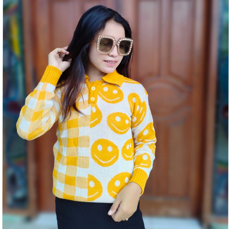 Sweater Smile Knit 7 Gauge Kra Rajut Lucu