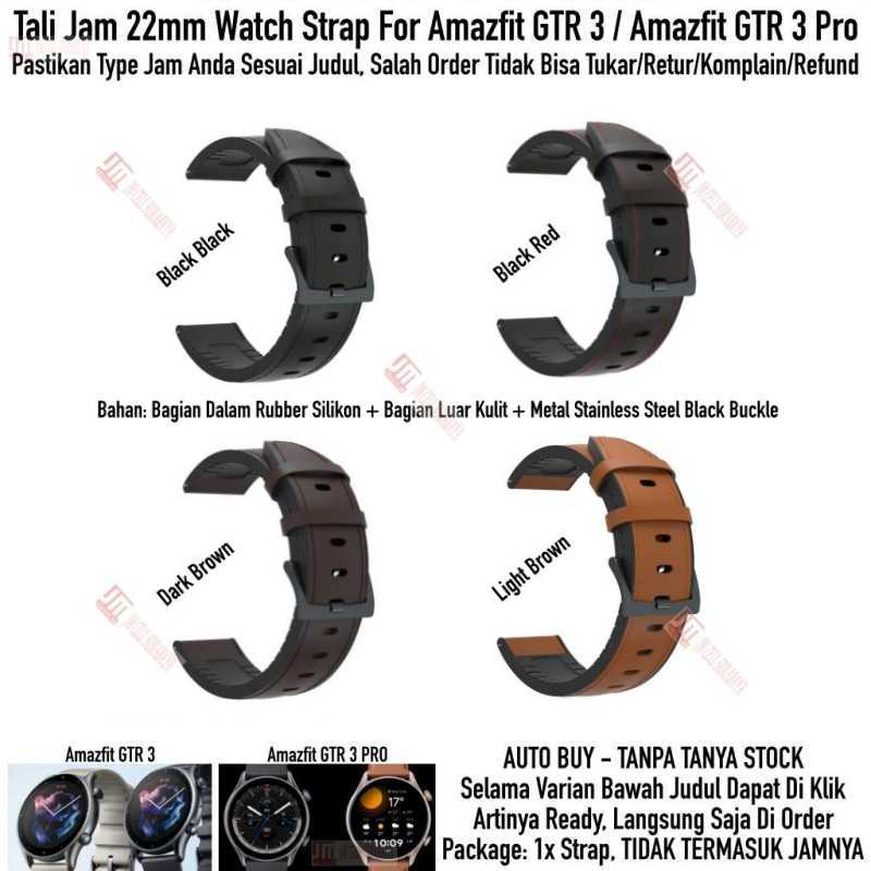 Hybrid Watch Strap Amazfit GTR 3 / GTR 3 Pro - Tali Jam 22mm Rubber Metal Black Buckle