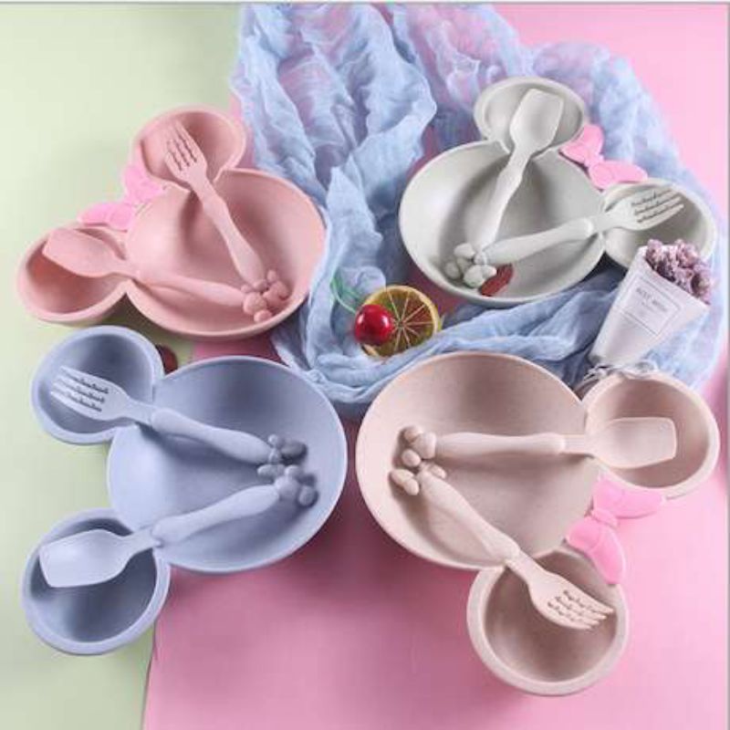 Mangkok Piring Makan Anak Bayi Set Lucu Karakter Free Sendok dan Garpu [ 323g ]