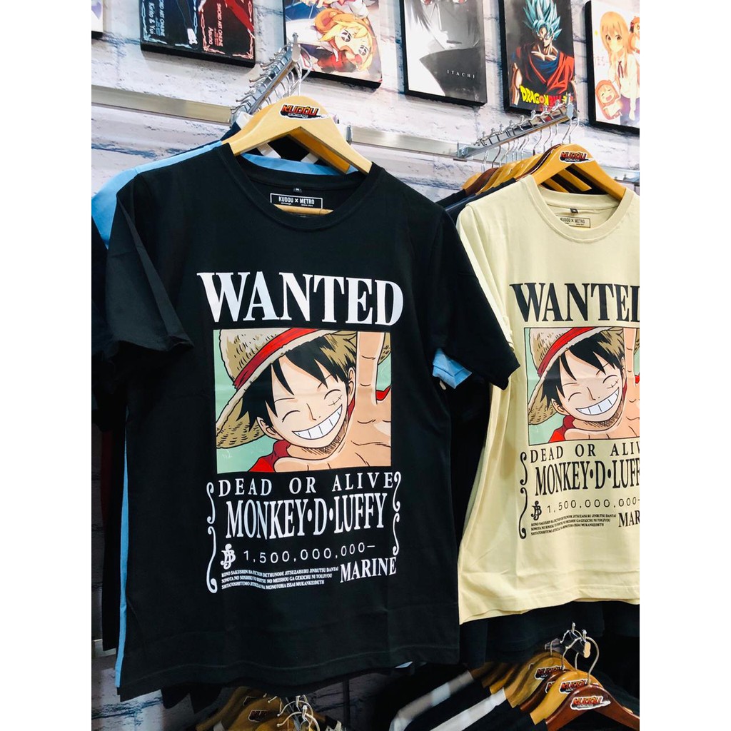 Tshirt Luffy Wanted Bounty Black Onepiece Mugiwara Anime