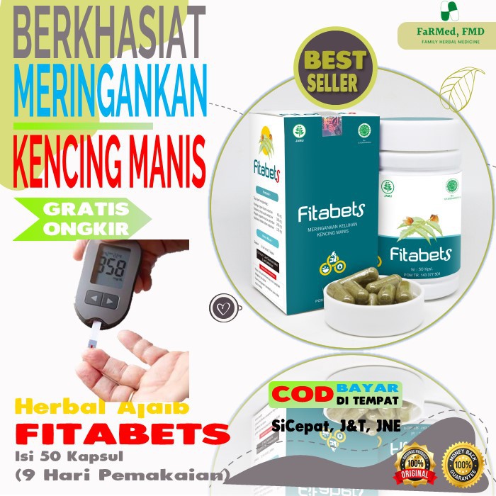 Obat Diabetes, Herbal, Diabet, Paling Ampuh, Kuat, Cina, Masagi Asli, Jamsi, Fitabets isi 50 Kapsul