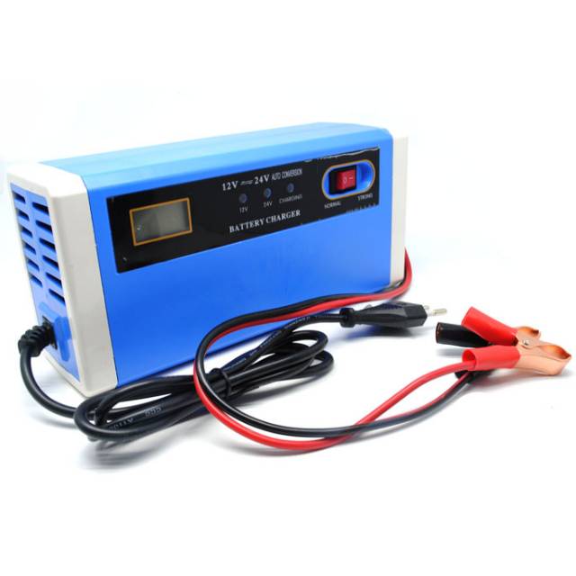 Charger Aki Mobil Motor 12-24V 10A dengan LCD - Blue