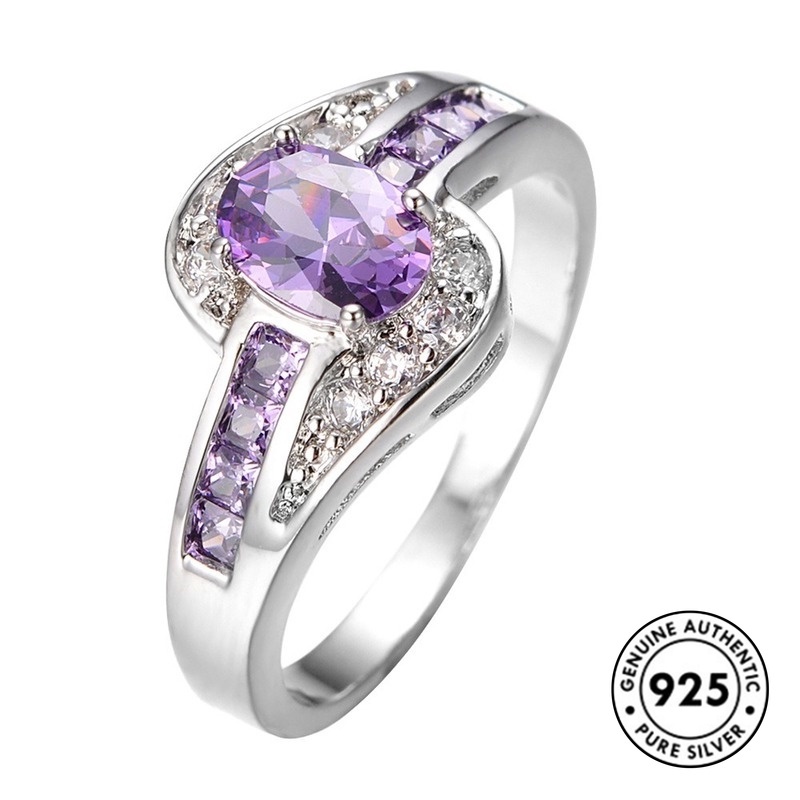 Cincin Sterling Silver 925 Dengan Kristal / Berlian Imitasi Mewah Elegan Untuk Wanita