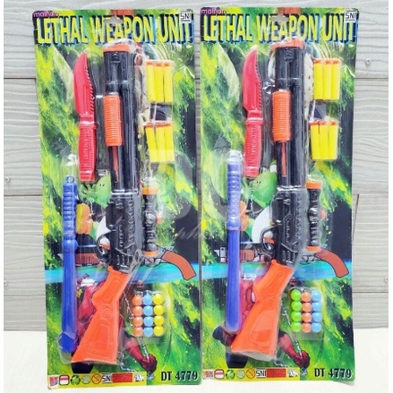 Mainan Pistol Kokang Peluru Nerf Lethal Weapon Unit Tembak Peluru Pisau Tongkat polisi